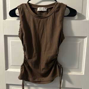 Skies Are Blue Chocolate Brown Ribbed Side-Tie Tank
